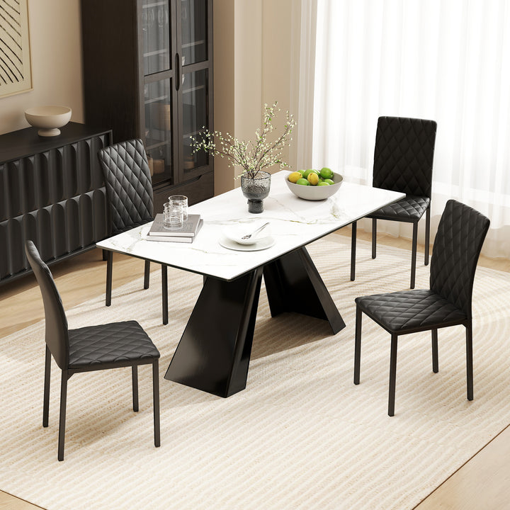 Conjunto de 4 Cadeiras de Sala de Jantar Estofadas com Pés de Metal Cadeiras Modernas para Cozinha Carga Máxima 120 kg 41x50x91 cm Preto