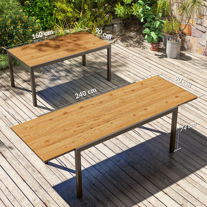 Mesa de Jardim Extensível Mesa de Jantar Exterior Ajustável 160-240 cm com Bordo de Alumínio Carga 70 kg Mesa Retangular para 6-8 Pessoas para Pátio Varanda Marrom