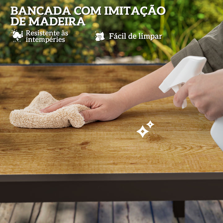 Mesa de Jardim Extensível Mesa de Jantar Exterior Ajustável 160-240 cm com Bordo de Alumínio Carga 70 kg Mesa Retangular para 6-8 Pessoas para Pátio Varanda Marrom