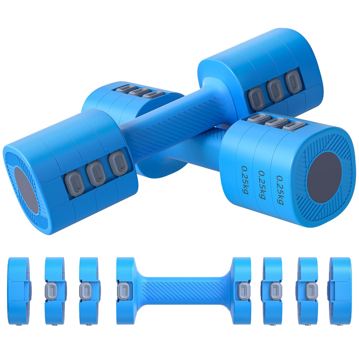 Conjunto de Halteres Ajustáveis 4 em 1 1/1,5/2/2,5 kg Conjunto de Pesos e Halteres de Metal com Pegas Antideslizantes e Design Quadrado para Treino em Casa Ginásio Azul