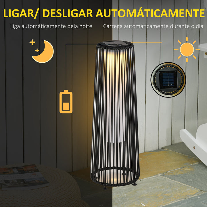 Candeeiro de chão de vime alimentado a energia solar com LED 1,5 W interruptor de controle automático de luz Decoração exterior Ø21,5x61 cm Preto