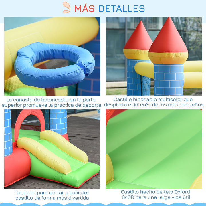 Castelo inflável infantil com escorrega cama de salto insuflador e bolsa de transporte para interior e exterior 300x275x210 cm Multicolor