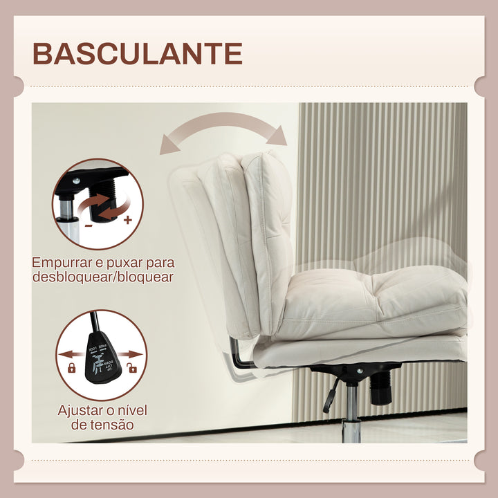 Cadeira de Escritório sem Apoio para os Braços Cadeira de Escritório com Altura Ajustável Função Basculante Base Cruzada e Assento Amplo Cadeira para Estúdio 65x65x84-94 cm Cinza Claro