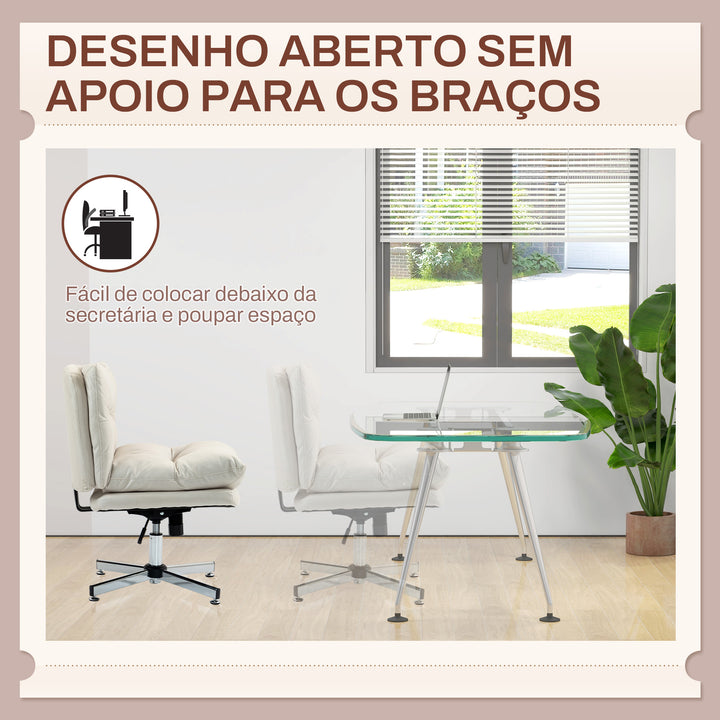 Cadeira de Escritório sem Apoio para os Braços Cadeira de Escritório com Altura Ajustável Função Basculante Base Cruzada e Assento Amplo Cadeira para Estúdio 65x65x84-94 cm Cinza Claro
