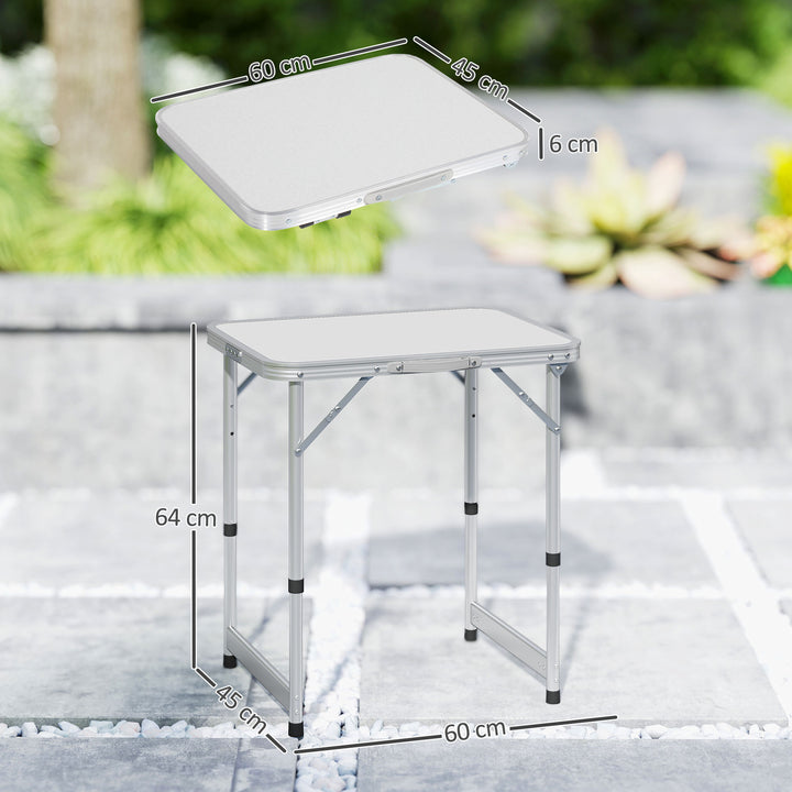 Mesa de Campismo Dobrável e Ajustável de 47,5 a 64 cm- Cor: Branco- Alumínio e MDF- 60 x 45 x 64 cm