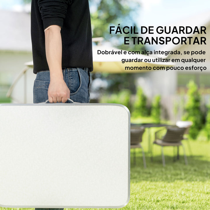Mesa de Campismo Dobrável e Ajustável de 47,5 a 64 cm- Cor: Branco- Alumínio e MDF- 60 x 45 x 64 cm