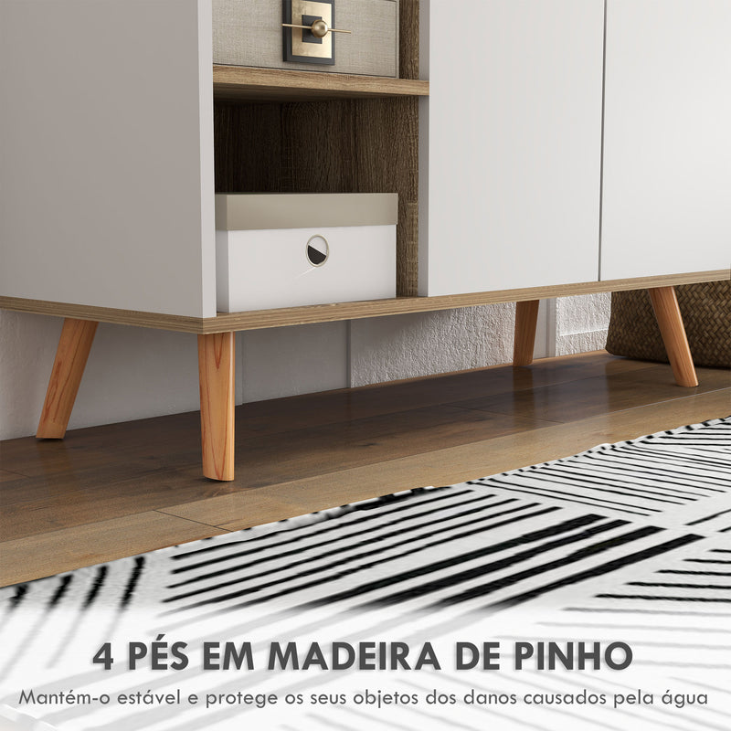 Aparador de Sala de Estar Aparador de Cozinha com 1 Gaveta 2 Portas de Fechamento Suave e Prateleiras Ajustáveis para Sala de Jantar Corredor Dormitório 95x35x85 cm Branco e Madeira