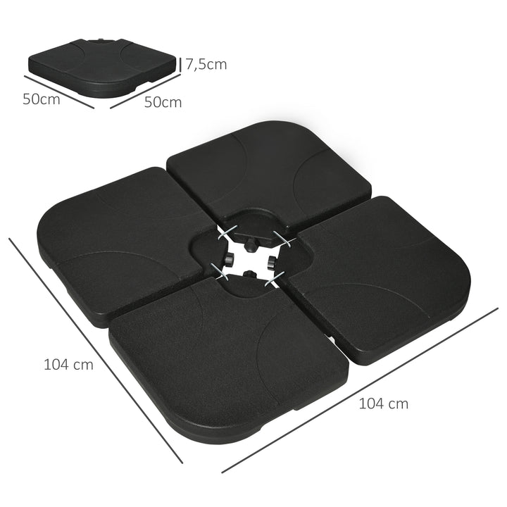 Conjunto de Pesos para Base de Chapéu de Sol de 4 Peças Base para Chapéu de Sol Quadrada Preenchível com 15 Litros de Água ou 19,5 kg de Areia para Base Cruzada Preto