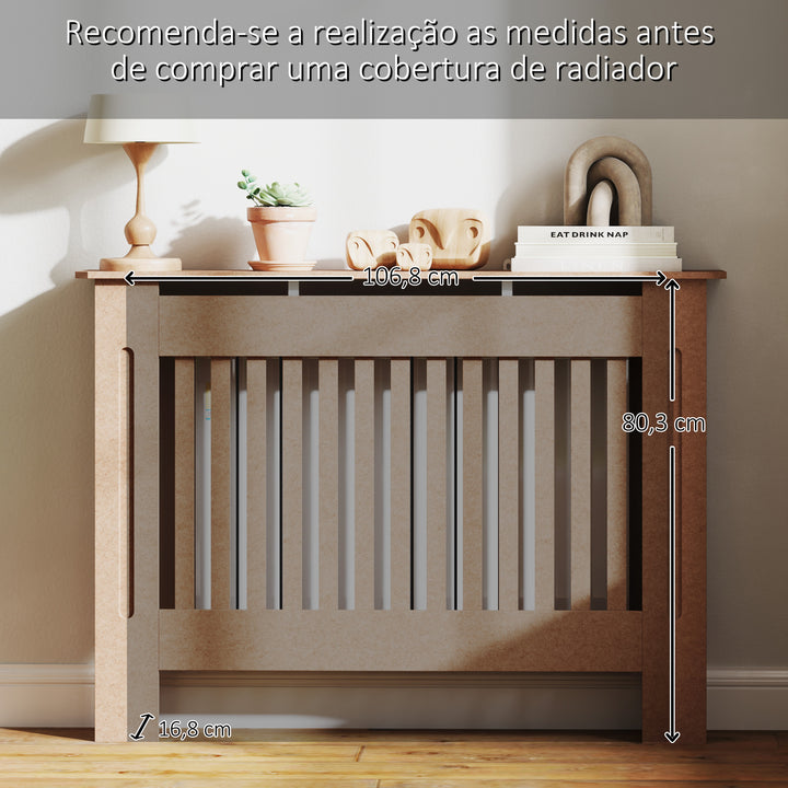Cobertura Radiador com Desenho Moderno de MDF com Prateleira Superior para Sala de Estar Dormitório Escritório 112x19x81cm Madeira