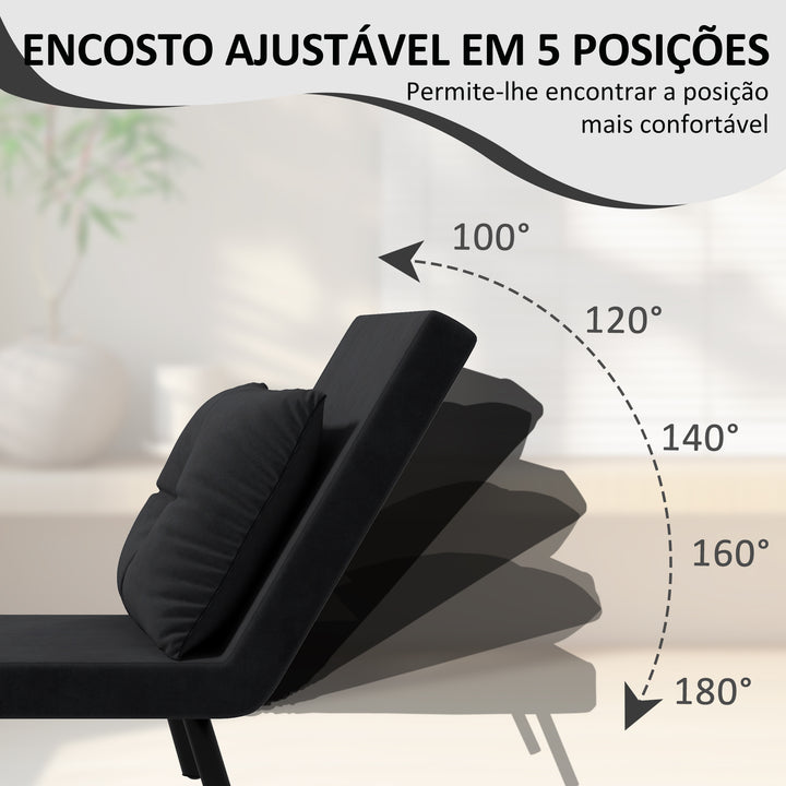 Poltrona Convertível em Cama Dobrável Poltrona 3 em 1 Convertível em Cama com Encosto Ajustável em 5 Níveis e Almofada Acolchoada para Escritório Sala de Estar Carga 120 kg 63x73x81 cm Preto