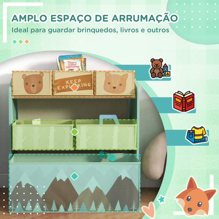 Estante para Brinquedos com 6 Caixas de Tecido não Tecido Amovíveis Organizador de Brinquedos para Crianças de 3-8 Anos para Dormitório 63x30x66 cm Verde