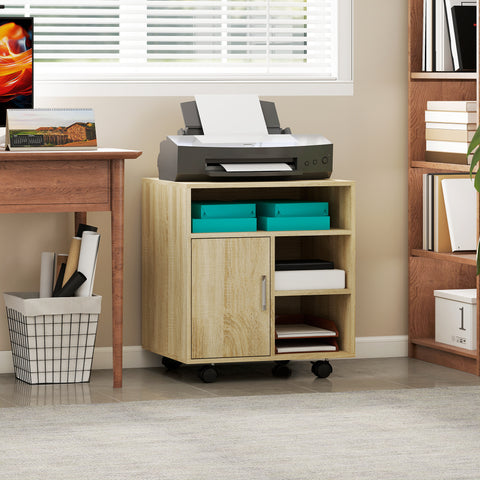 Armário de Escritório para Impressora Móvel para Escritório Multifuncional com Prateleiras e Amplo Espaço de Armazenamento 60x50x65,5 cm Madeira