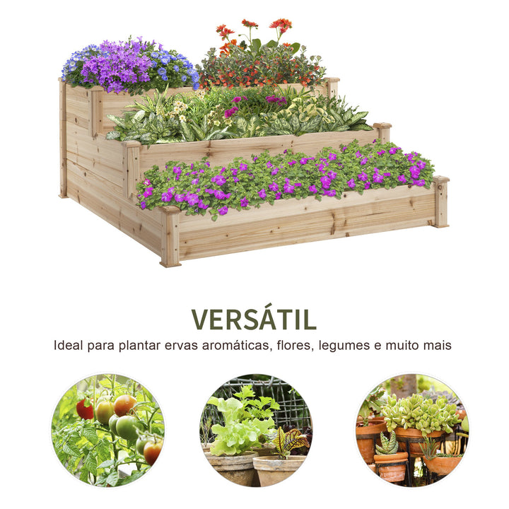 Caixa de Plantio de Madeira Caixa de Plantio de Jardim com 3 Níveis Desenho de Escada Horta para Cultivos de Plantas Flores para Pátio Varanda 120x120x56 cm Madeira