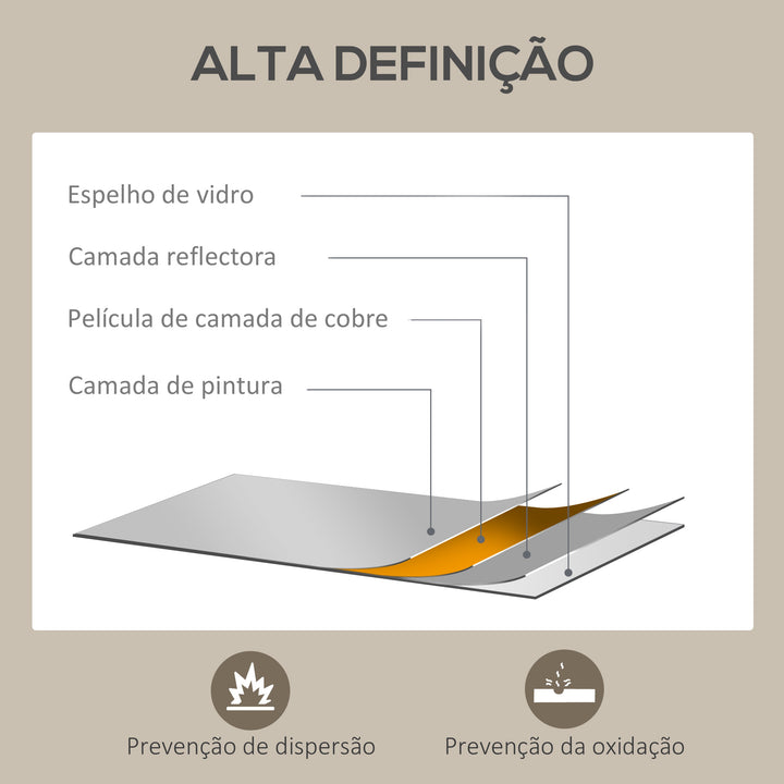 Espelho de Parede Decorativo 50x70 cm Espelho Retangular Espelho de Banheiro com 4 Ganchos Metálicos Estilo Moderno para Sala Quarto Entrada Madeira