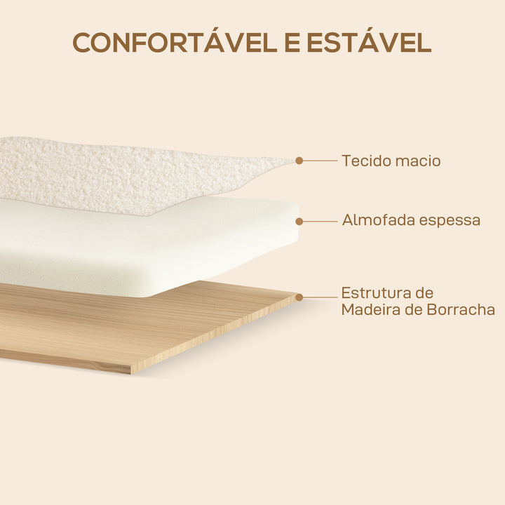 Sofá de 2 Lugares Estofado em Borreguito Sofá de Sala de Estar de 118 cm com Acolchoado Espesso Apoios de Braço e Pés de Madeira para Quarto Sala de Estar 118x76x78 cm Creme