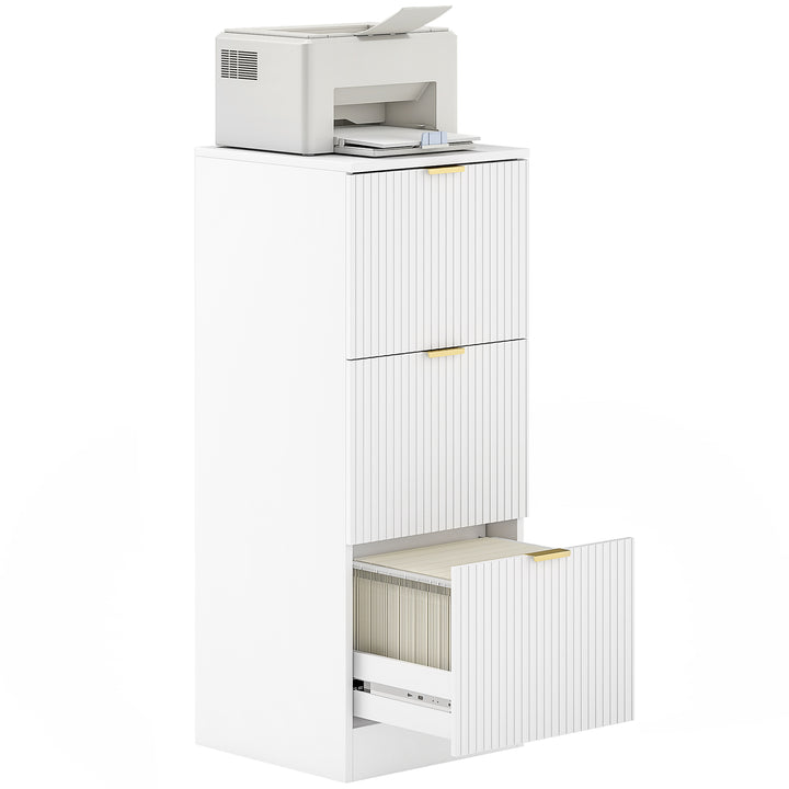 Bloco de Gavetas de Escritório com 3 Gavetas Bloco de Gavetas para Secretária com Frentes Caneladas Móvel para Arquivo para Tamanho A4 ou Carta para Escritório 40x40x101 cm Branco