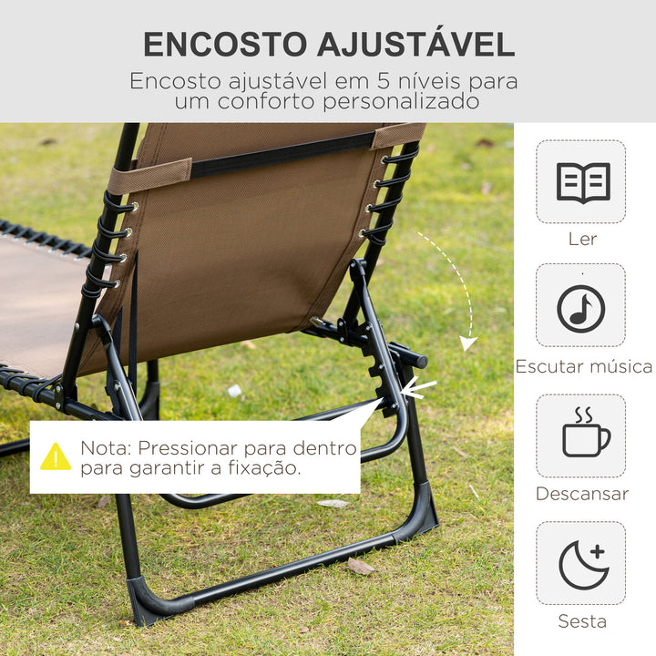 Espreguiçadeira Dobrável Espreguiçadeira de Jardim com Encosto Ajustável Apoio para a Cabeça Acolchoado Bolso Lateral e Estrura de Aço 185x58x30 cm Marrom