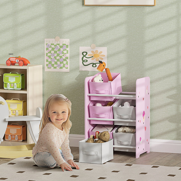 AIYPLAY Estante para Brinquedos com 6 Caixas de Tecido não Tecido Amovíveis Organizador de Brinquedos para Dormitório Escola Infantil 43x30x60 cm Rosa