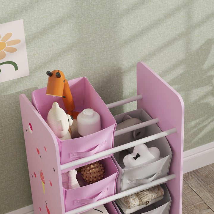AIYPLAY Estante para Brinquedos com 6 Caixas de Tecido não Tecido Amovíveis Organizador de Brinquedos para Dormitório Escola Infantil 43x30x60 cm Rosa