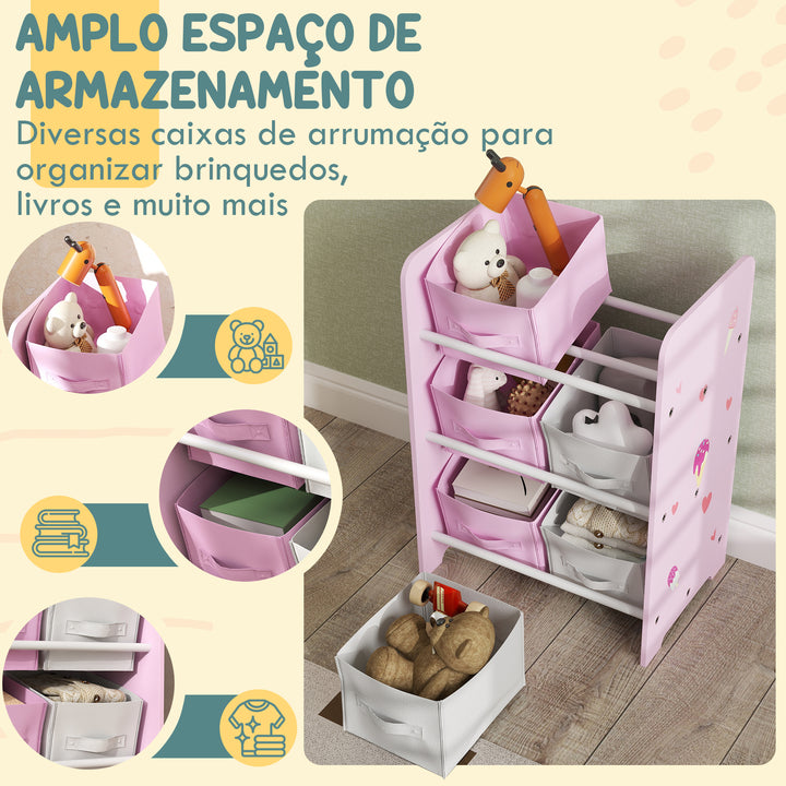 AIYPLAY Estante para Brinquedos com 6 Caixas de Tecido não Tecido Amovíveis Organizador de Brinquedos para Dormitório Escola Infantil 43x30x60 cm Rosa