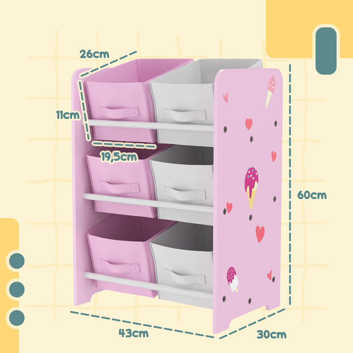 AIYPLAY Estante para Brinquedos com 6 Caixas de Tecido não Tecido Amovíveis Organizador de Brinquedos para Dormitório Escola Infantil 43x30x60 cm Rosa
