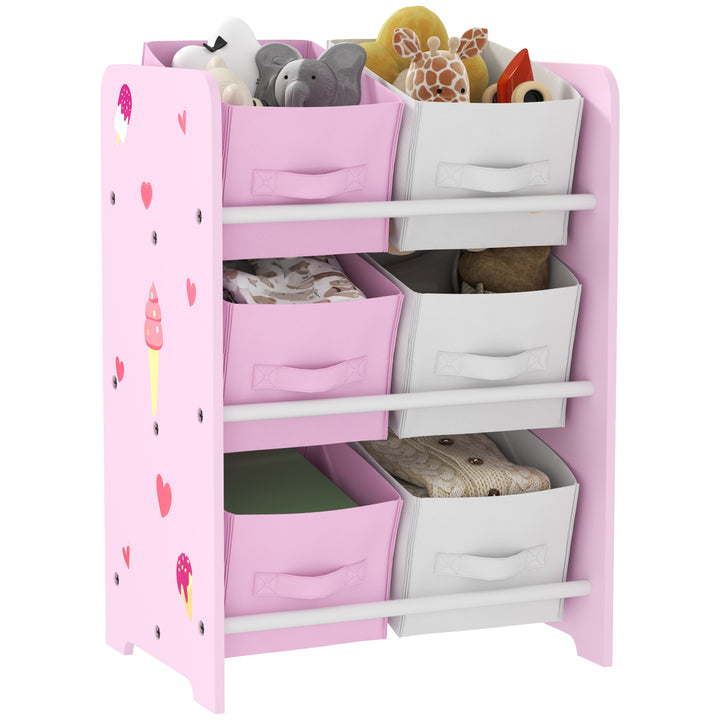 AIYPLAY Estante para Brinquedos com 6 Caixas de Tecido não Tecido Amovíveis Organizador de Brinquedos para Dormitório Escola Infantil 43x30x60 cm Rosa
