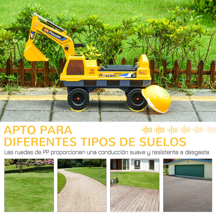Escavadora Infantil sem Pedais para Crianças de 2-3 anos Carro Andador com Pá Pinça de Agarrar Luzes Música e Armazenamento Oculto 90x28x58cm Amarelo