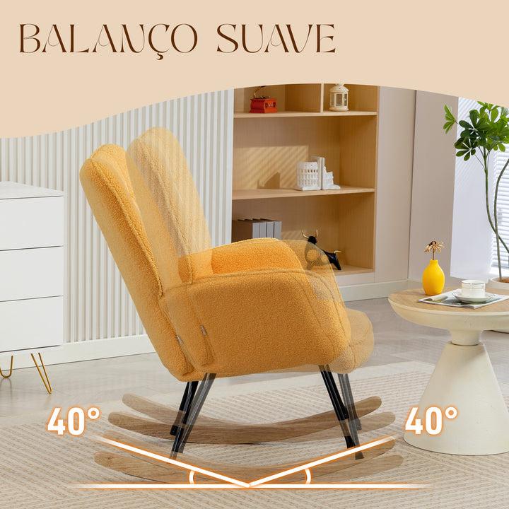 Poltrona Baloiço Poltrona de Sala de Estar Oscilação de 40° com Pés de Madeira de Faia e Estrutura de Aço para Dormitório Carga Máxima 120 kg 71x98x101 cm Amarelo