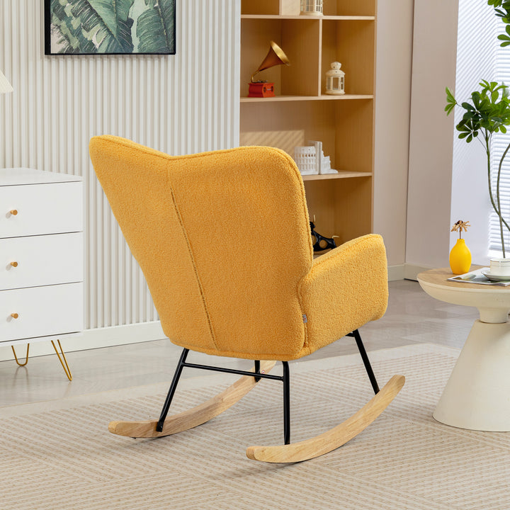 Poltrona Baloiço Poltrona de Sala de Estar Oscilação de 40° com Pés de Madeira de Faia e Estrutura de Aço para Dormitório Carga Máxima 120 kg 71x98x101 cm Amarelo