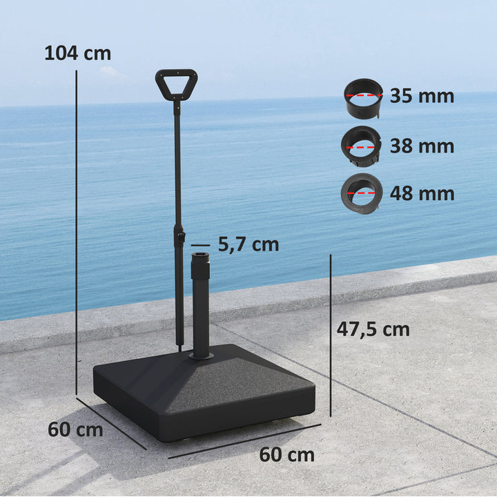 Base para Chapéu de Sol Quadrada Suporte para Chapéu de Sol com Rodas de Pé Recarregável com Água 45L ou Areia 55 kg para Jardim Varanda Preto