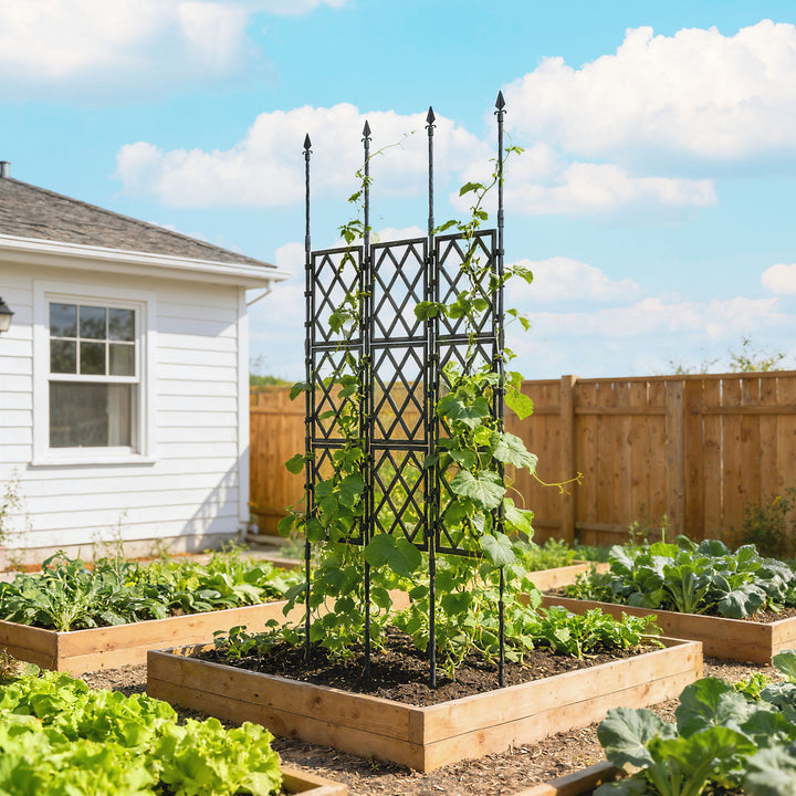 Suporte de Jardim Dobrável para Plantas Trepadeiras com Montagem DIY, Estrutura de Aço, Ideal para Frutas, Legumes, Flores e Decoração de Exterior, Terraço, 85x2x197 cm, Preto