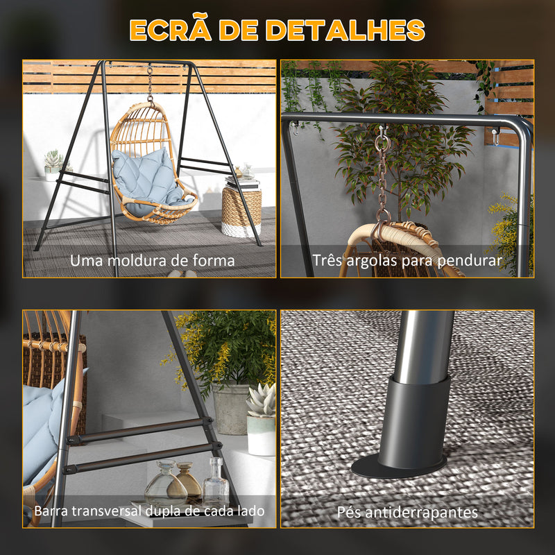 Suporte para Cadeira Suspensa 130 cm Suporte para Baloiço com Estrutura em Aço Capacidade 150 kg para Pátio Terraço Varanda Jardim Preto