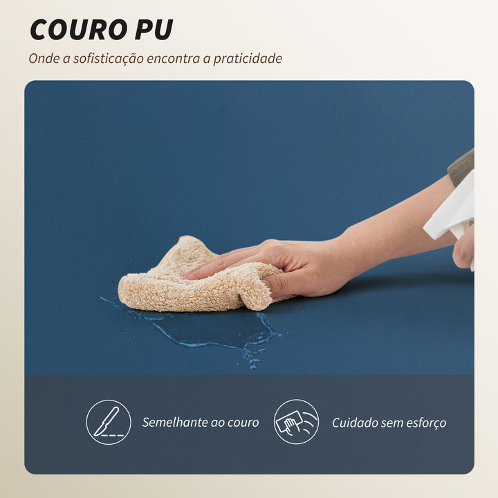 Cadeira de Secretária com Apoio para os Pés Cadeira de Escritório Giratória com Encosto Reclinável e Alto Acolchoado Espesso Estofada em Couro Sintético Suporte Lombar Altura Ajustável Rodas Azul