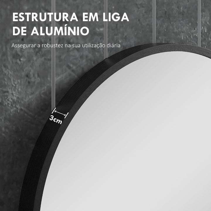Espelho Casa de Banho Ovalado 60x90 cm Espelho Decorativo de Parede com Estrutura de Alumínio para Sala de Estar Entrada Corredor Horizontal ou Vertical Preto