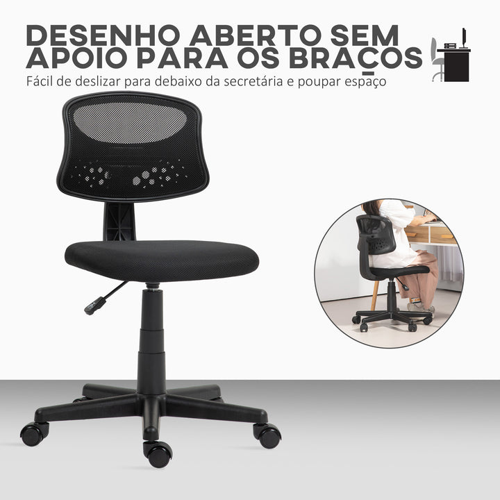Cadeira de Escritório sem Apoio para os Braços Cadeira de Escritório Giratória com Encosto de Malha Respirável Altura Ajustável Carga 120 kg 43x48x78-88 cm Preto