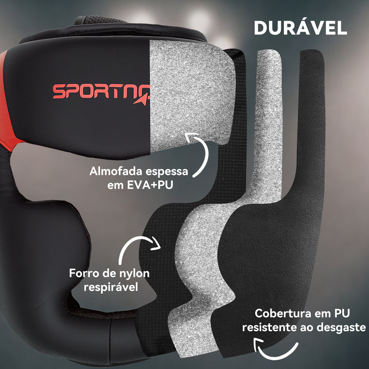 Capacete de Boxe Capacete MMA com Correia Ajustável Protetor de Cabeça para Grappling Sparring Artes Marciais Karate Tamanho L Vermelho e Preto