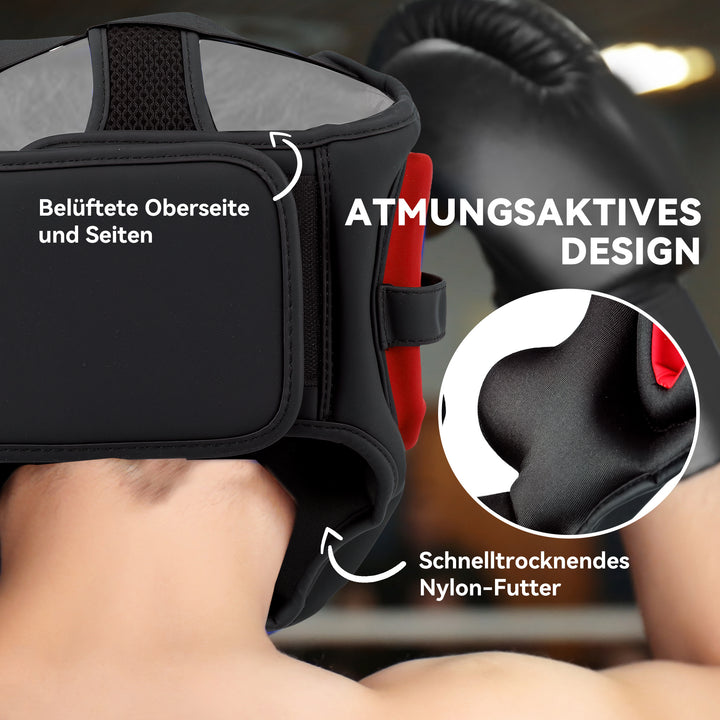 Capacete de Boxe Capacete MMA com Correia Ajustável Protetor de Cabeça para Grappling Sparring Artes Marciais Karate Tamanho L Vermelho e Preto