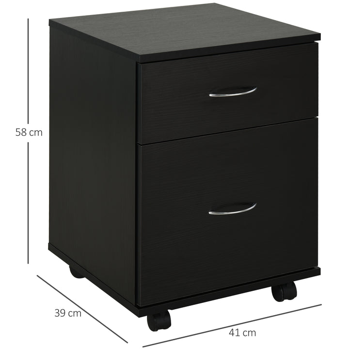 Cómoda de escritório e casa de Madeira com Rodas e 2 gavetas – preto - 41x39x58cm