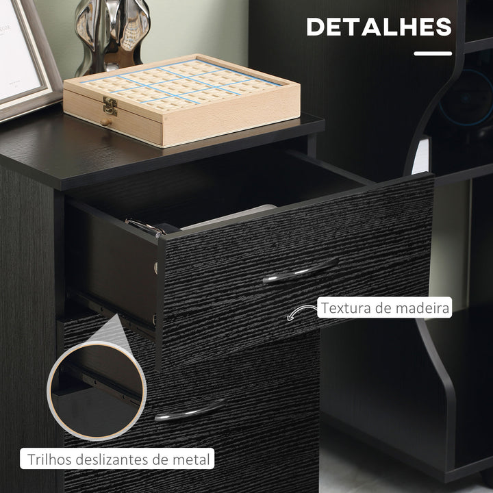 Cómoda de escritório e casa de Madeira com Rodas e 2 gavetas – preto - 41x39x58cm
