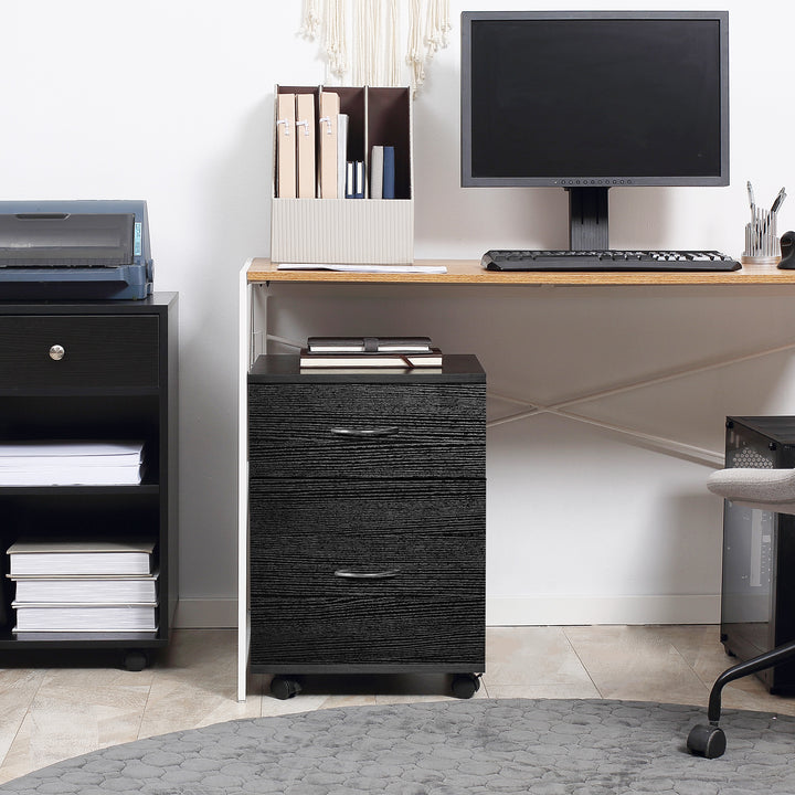 Cómoda de escritório e casa de Madeira com Rodas e 2 gavetas – preto - 41x39x58cm