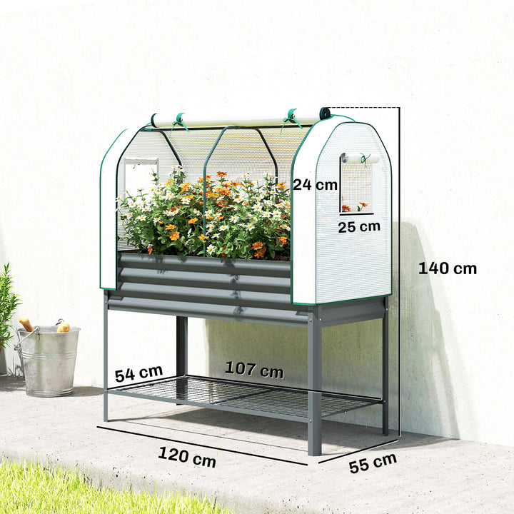 Mesa de Cultivo com Cobertura de Estufa de 140 g/m² PE Mesa de Cultivo em Metal Galvanizado com Prateleira Inferior e Forro para Plantação Plantas e Flores 120x55x140 cm Cinzento Escuro