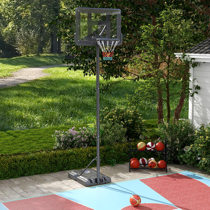 Tabela de Basquetebol de Exterior 2 em 1 com Altura Ajustável 230-305 cm Cesta de Basquetebol para Piscina com Suporte Tabela de Basquetebol com Rodas Base Preenchível 110x75x195-370 cm Preto