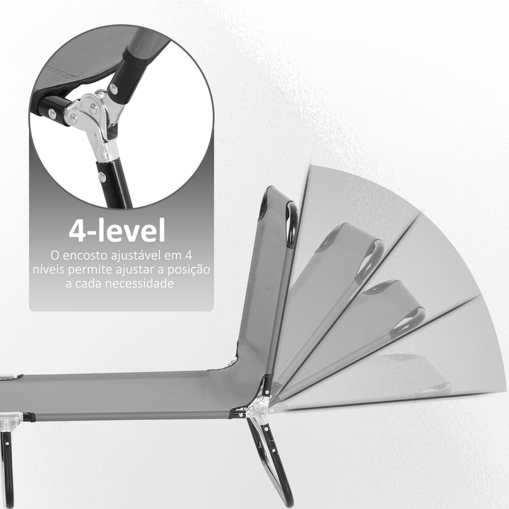 Espreguiçadeira Dobrável Reclinável com Ângulo Ajustável de 3 Posições para Exterior Carga 120 kg 190x56x28 cm Cinza