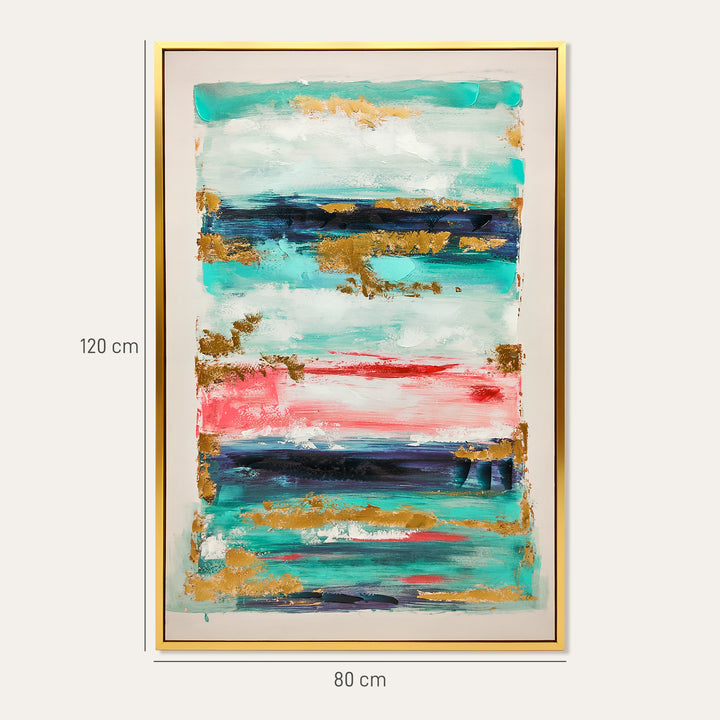 Quadro em Tela Abstrato Pintado à Mão 120x80 cm Quadro para Decoração de Salão Moderno com Moldura de Madeira Maciça Decoração de Parede para Quarto Salão, Cozinha Multicolor