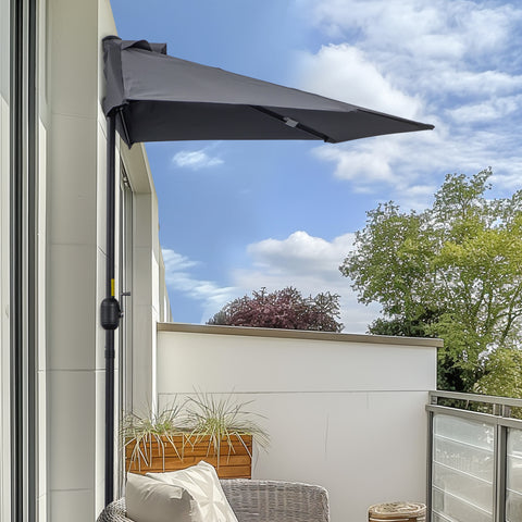 Chapéu de Sol Semicircular 269x138x236cm Chapéu de Sol à Manivela para Jardim Terraço Pátio Piscina Cinza