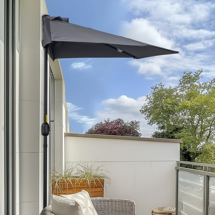 Chapéu de Sol Semicircular 269x138x236cm Chapéu de Sol à Manivela para Jardim Terraço Pátio Piscina Cinza
