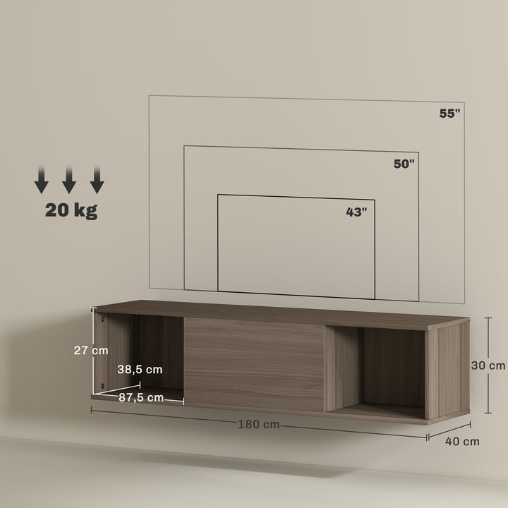 Armário de Parede Móvel para TV Suspenso com 2 Compartimentos Abertos e Porta Rebatível 120x30x29,5 cm Marrom Escuro