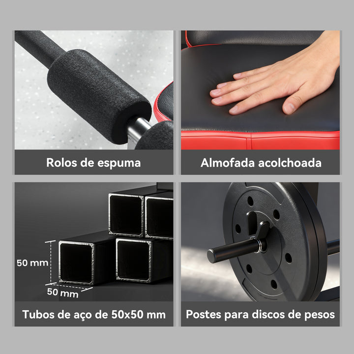 Banco de Musculação Multifuncional Carga 420 kg Com Suporte para Barras e Encosto Ajustável Ideal para Treino Completo em Casa 147x109x122 cm Preto