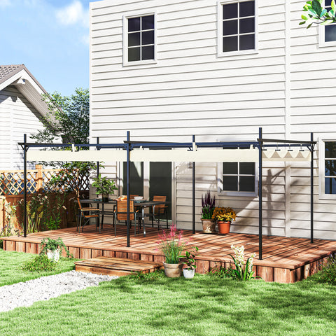 Pérgola com Teto Retrátil Pérgola de Alumínio 588x297x230 cm Pérgola com Tecido de Poliéster Anti UV Pérgola de Jardim Exterior Creme
