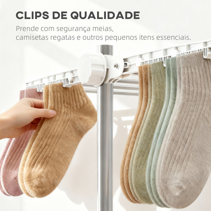 Estendal de Roupa tipo Pendurador Móvel Branco e Aço Inoxidável (80-142) x 55 x 178 cm